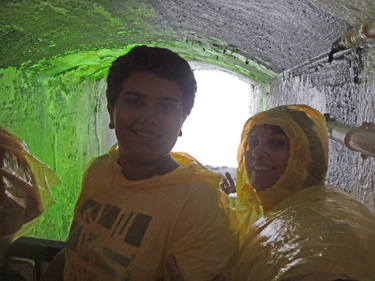 Karen Duquette and Alex behind Niagara Falls